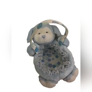 0Blue Puppy Plush Easter Gift Basket with Handle Polka Dot Interior 12"